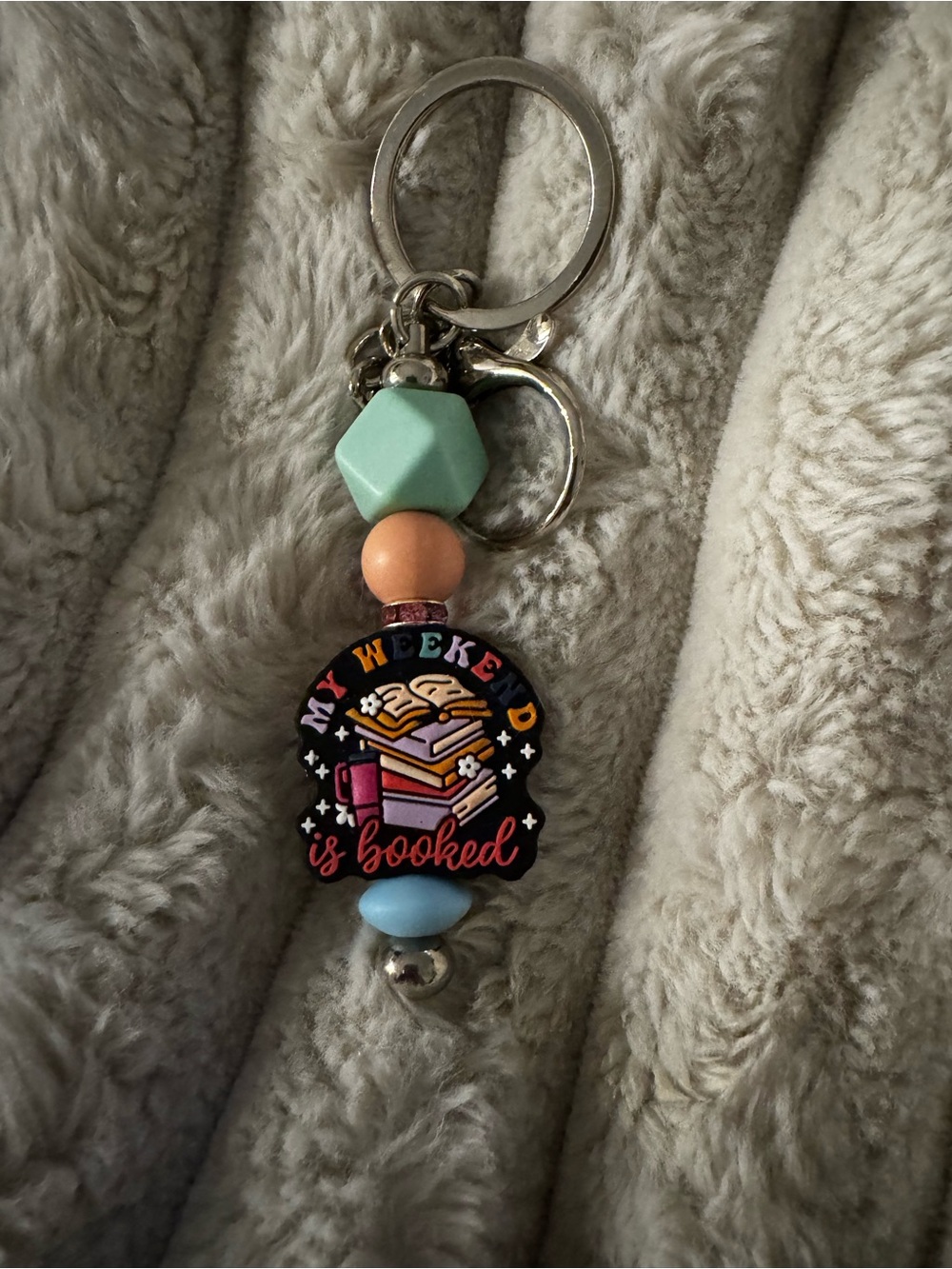My Weekend Is Booked Book Lover Keychain in Mint & Peach